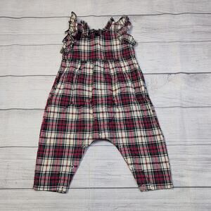 6/12m Pink Chicken Tartan Plaid Romper